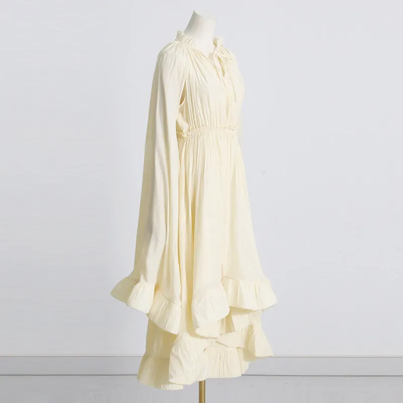Elegant Cape V-neck Flounce Ruffle Formal Dress