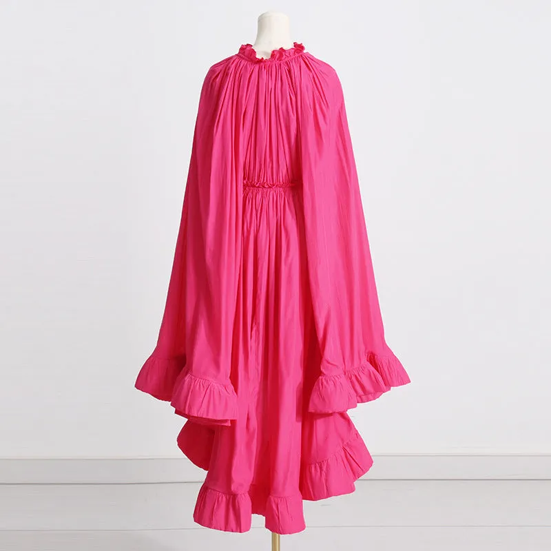 Elegant Cape V-neck Flounce Ruffle Formal Dress