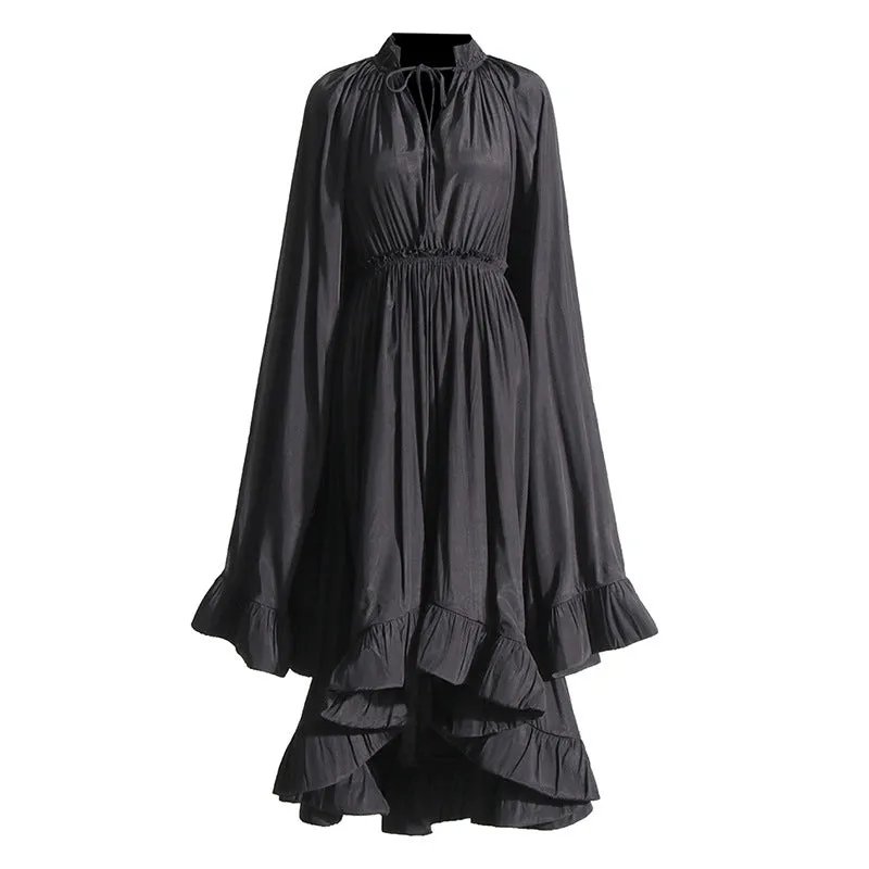Elegant Cape V-neck Flounce Ruffle Formal Dress