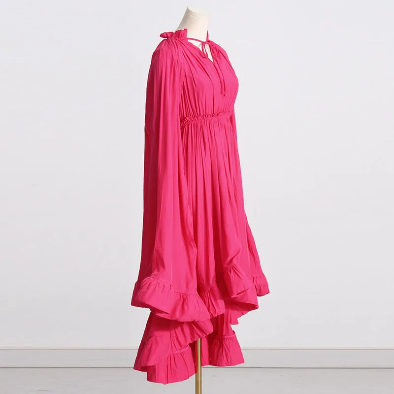 Elegant Cape V-neck Flounce Ruffle Formal Dress