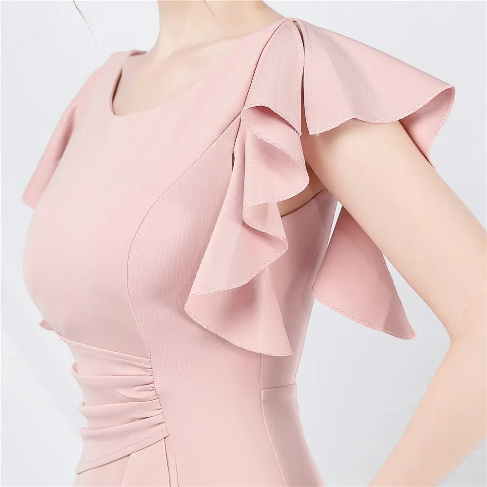 Elegant V-Neck Ruffle Short Sleeve Formal Dress