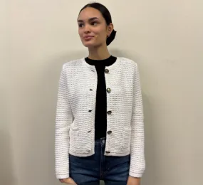 ELLIOTT LAUREN - Button Front Textured Cardigan in White