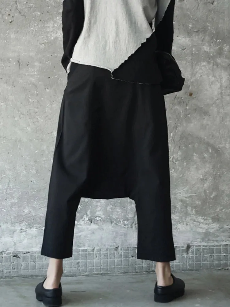 Fabiogoo High Elastic Waist Black Knitting Long Cross Pants New Loose Fit