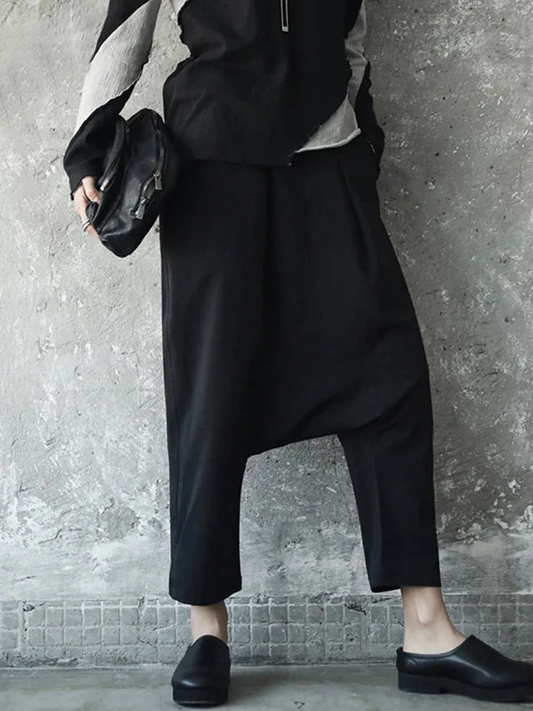 Fabiogoo High Elastic Waist Black Knitting Long Cross Pants New Loose Fit