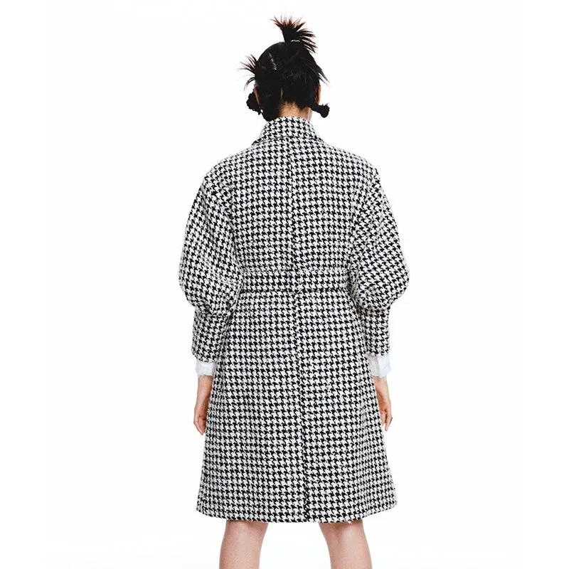 FAME autumn new pu leather big bow tweed houndstooth coat - Cara