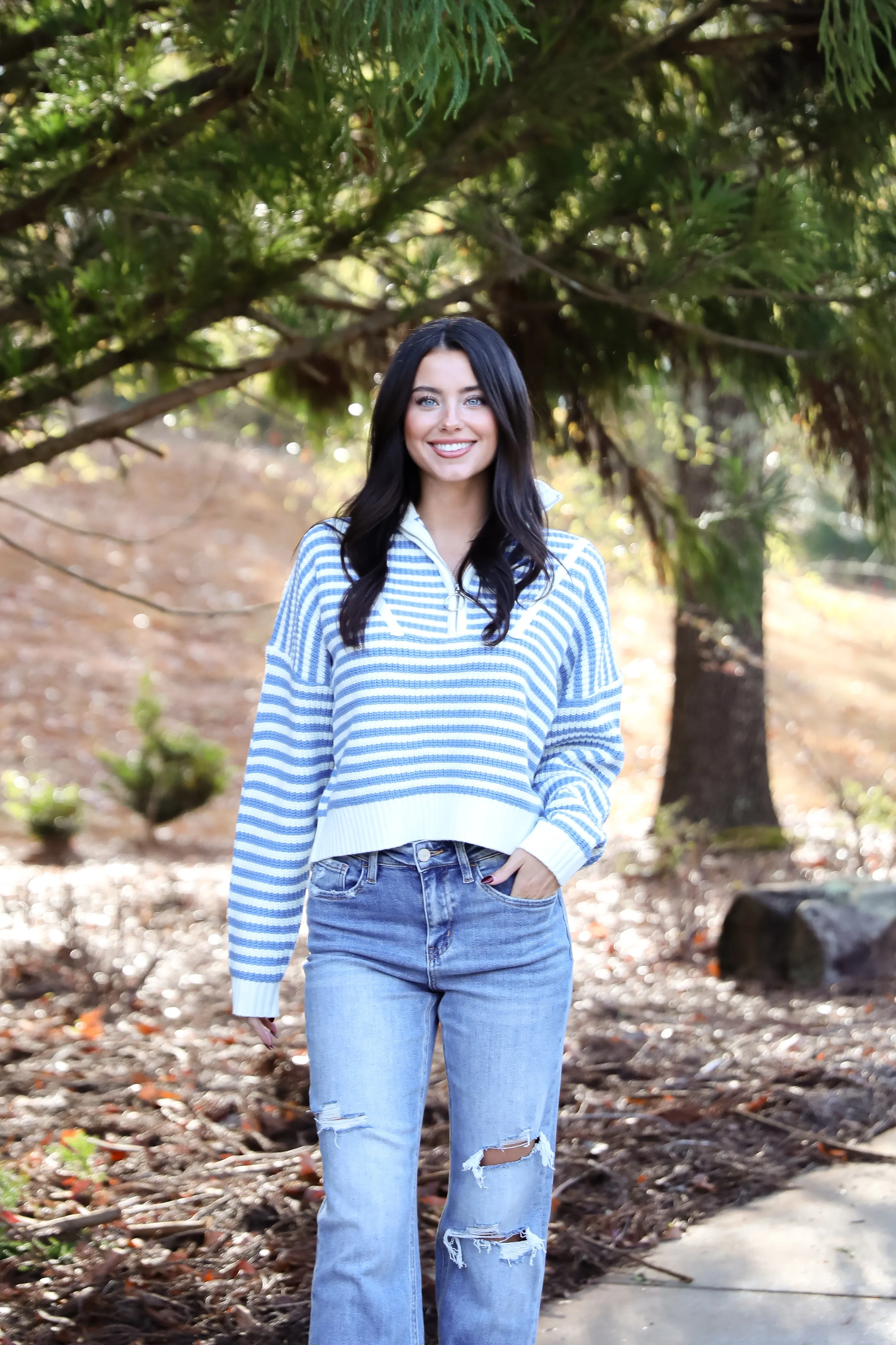FINAL SALE - Beloved Presence Striped Quarter Zip Sweater