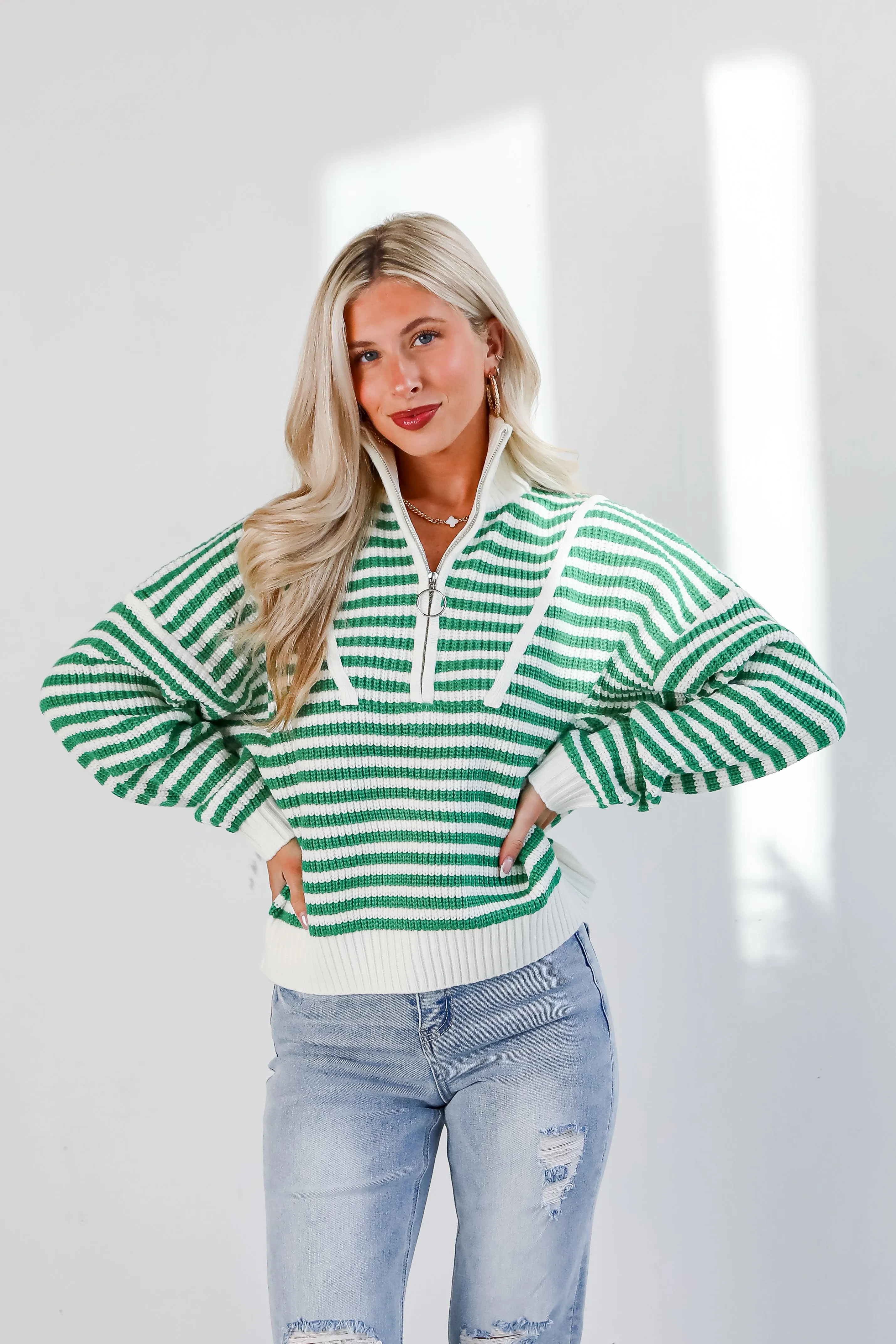 FINAL SALE - Beloved Presence Striped Quarter Zip Sweater