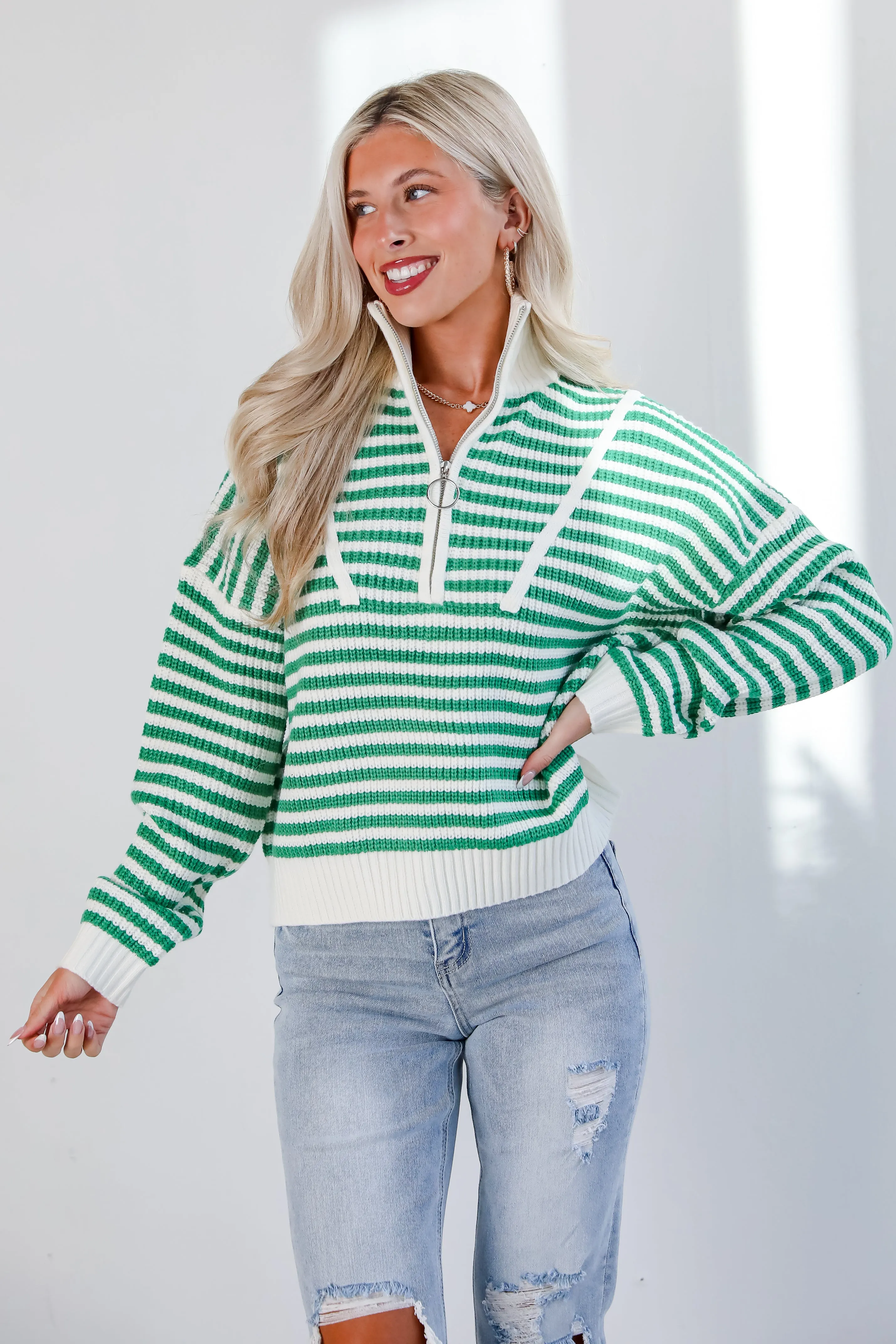 FINAL SALE - Beloved Presence Striped Quarter Zip Sweater