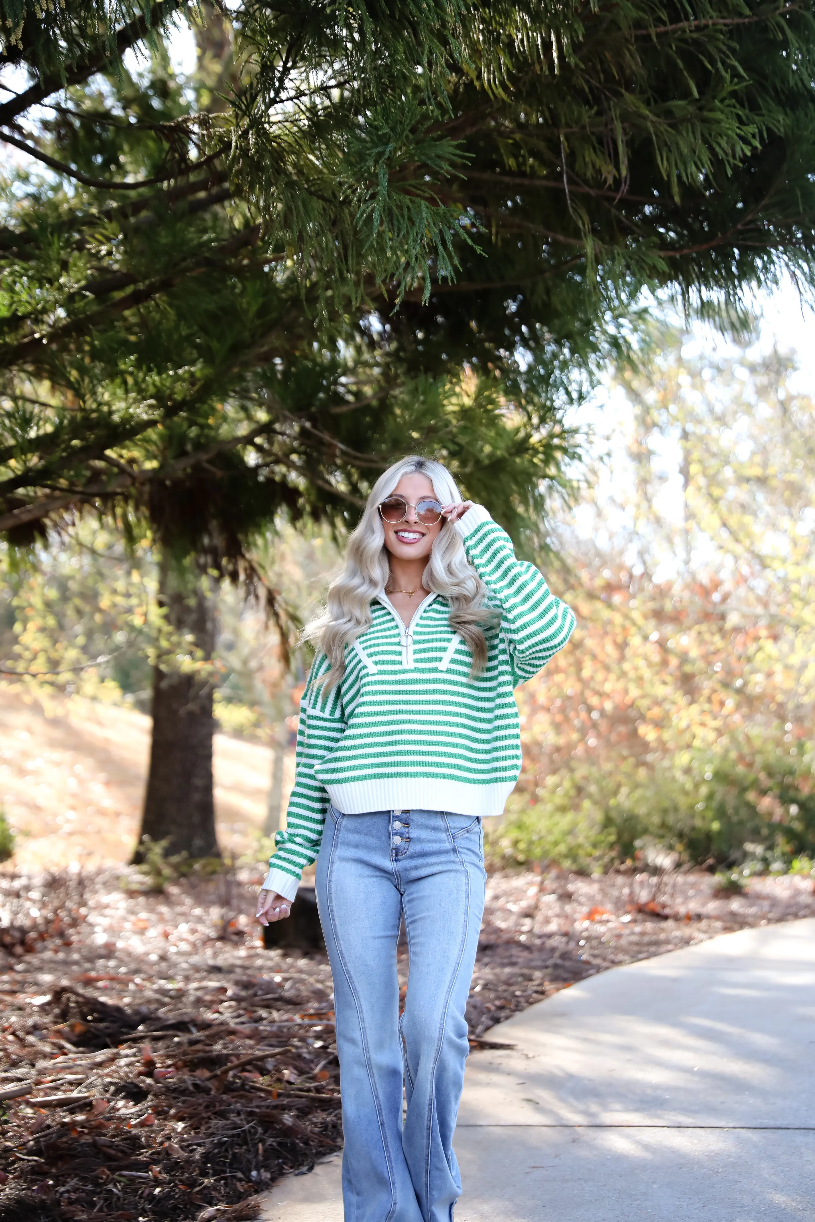 FINAL SALE - Beloved Presence Striped Quarter Zip Sweater