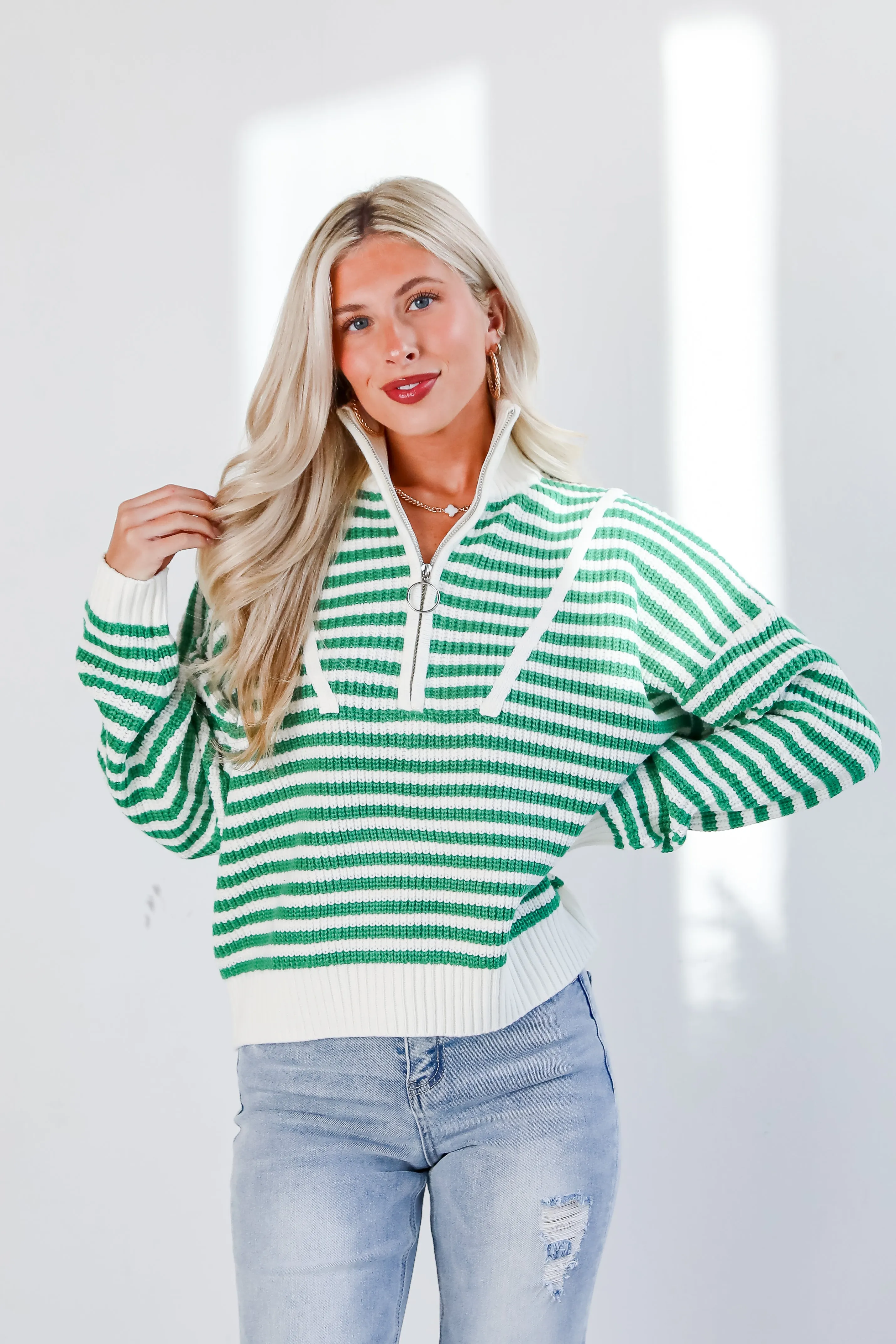 FINAL SALE - Beloved Presence Striped Quarter Zip Sweater