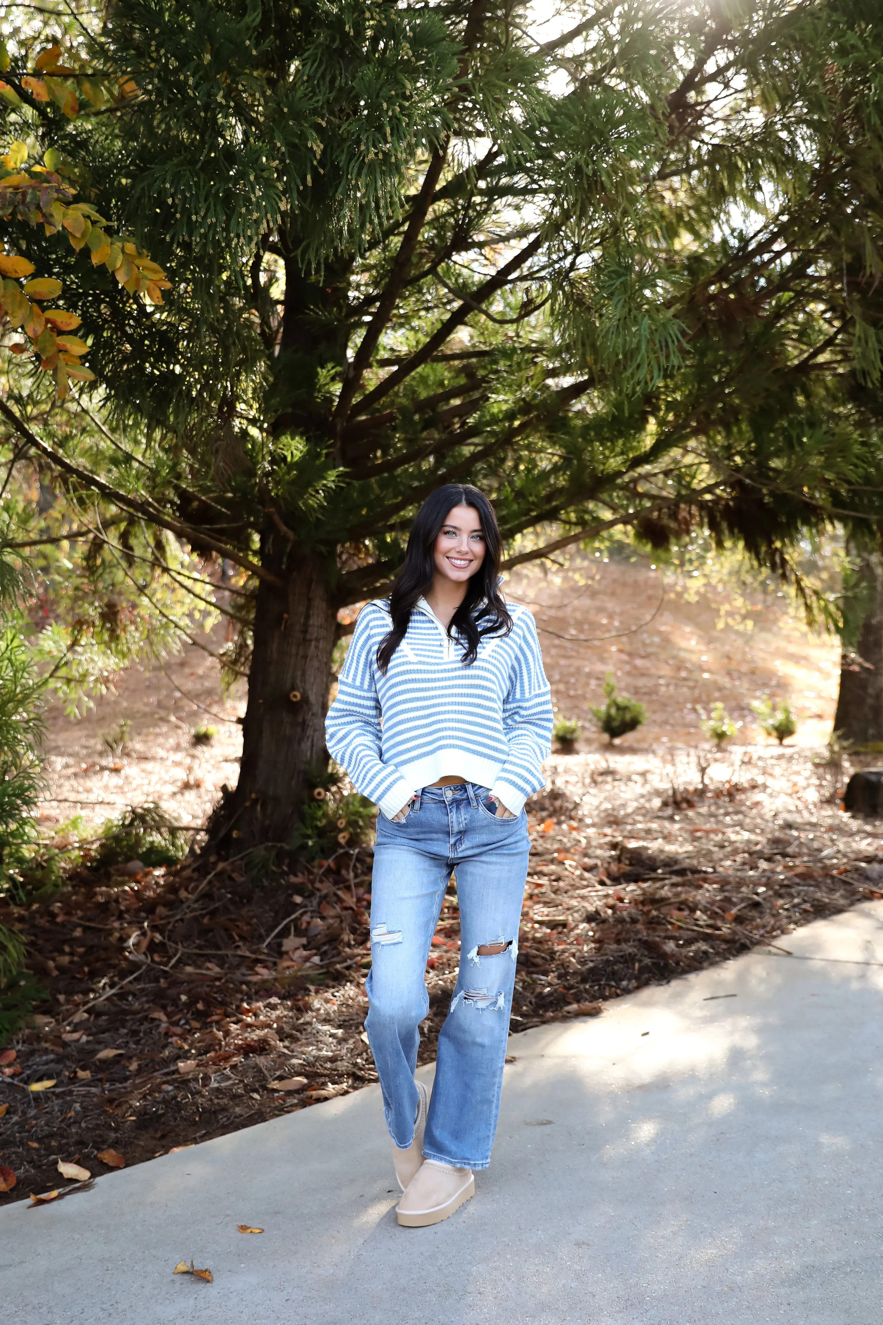 FINAL SALE - Beloved Presence Striped Quarter Zip Sweater