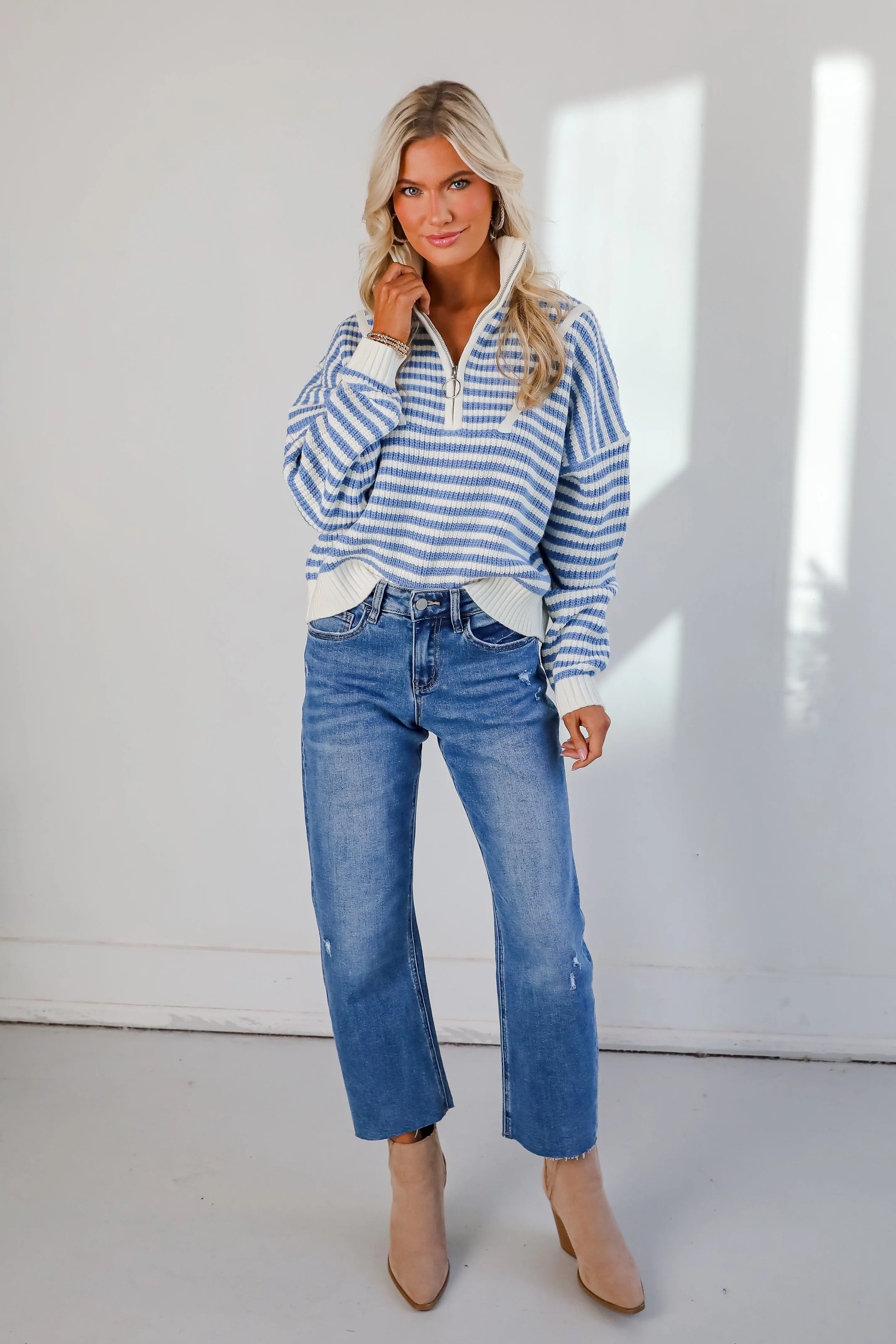 FINAL SALE - Beloved Presence Striped Quarter Zip Sweater
