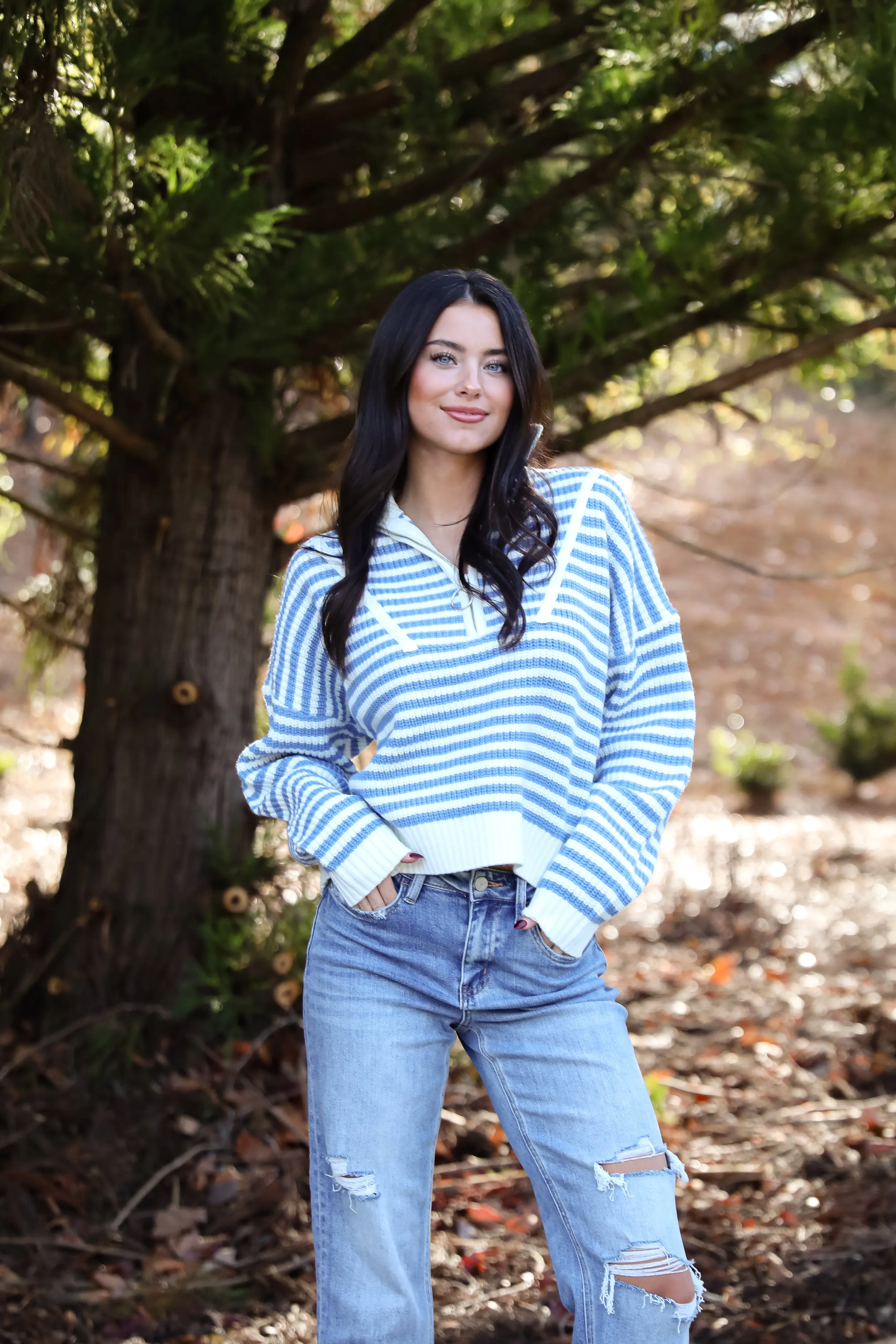 FINAL SALE - Beloved Presence Striped Quarter Zip Sweater