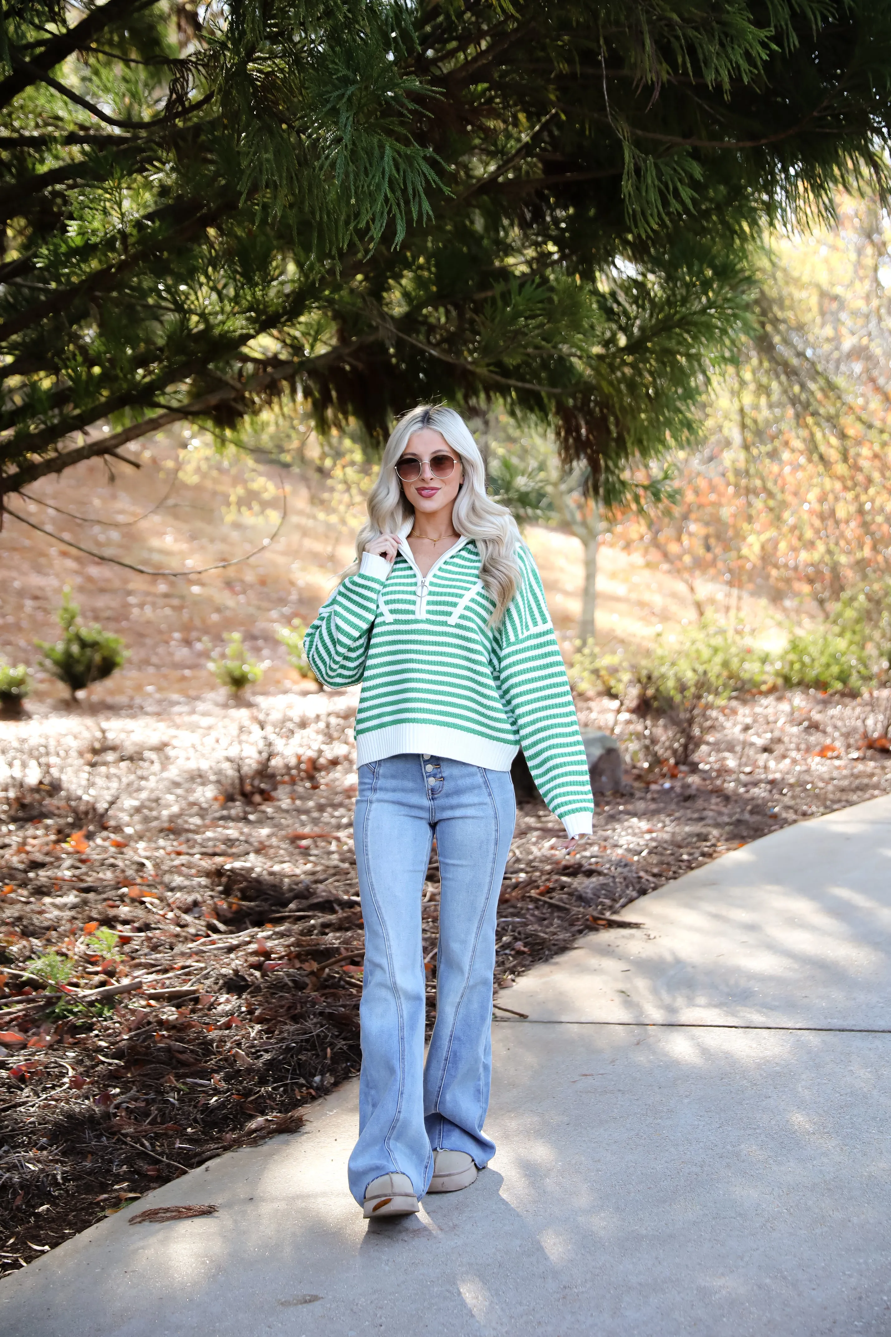 FINAL SALE - Beloved Presence Striped Quarter Zip Sweater