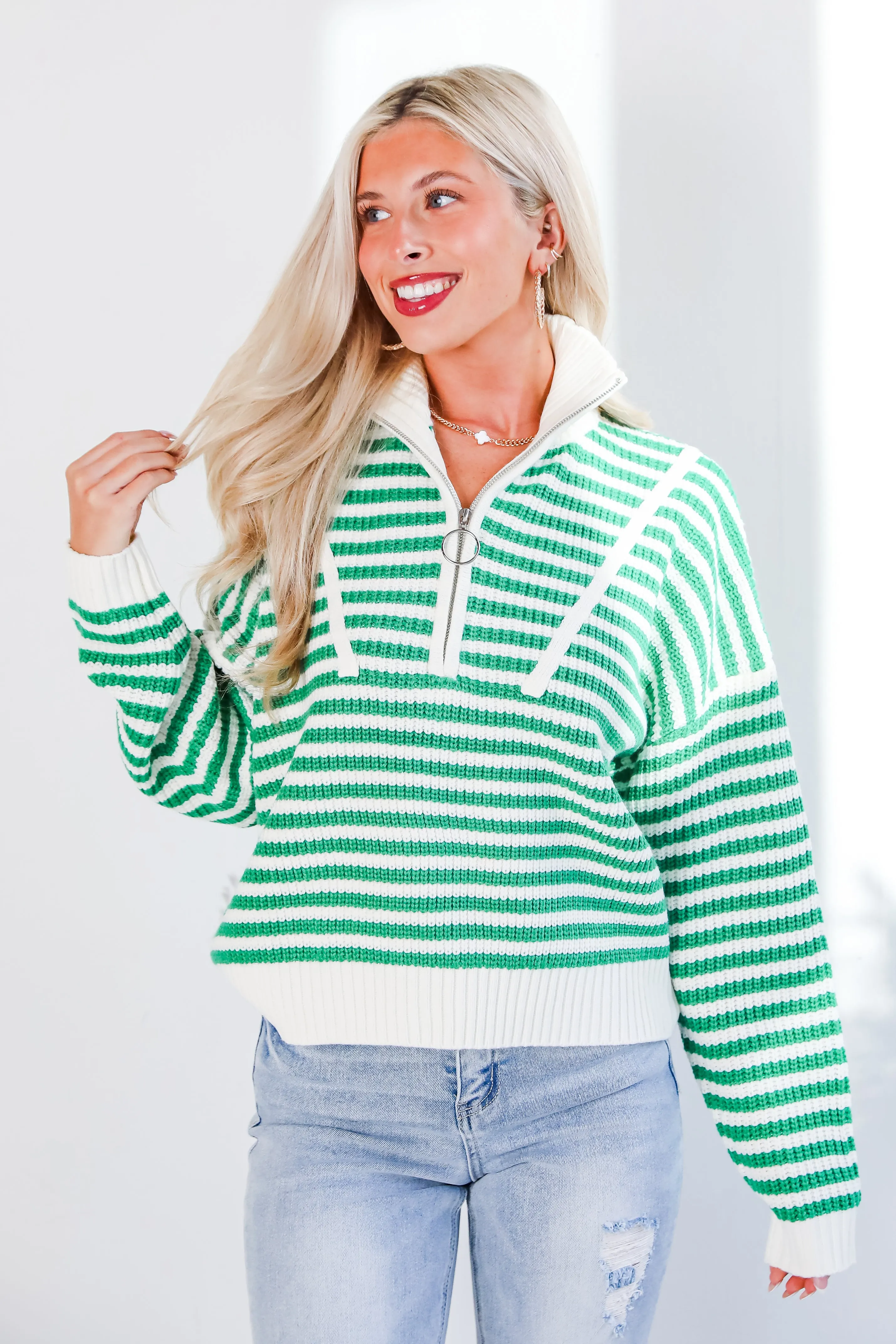FINAL SALE - Beloved Presence Striped Quarter Zip Sweater