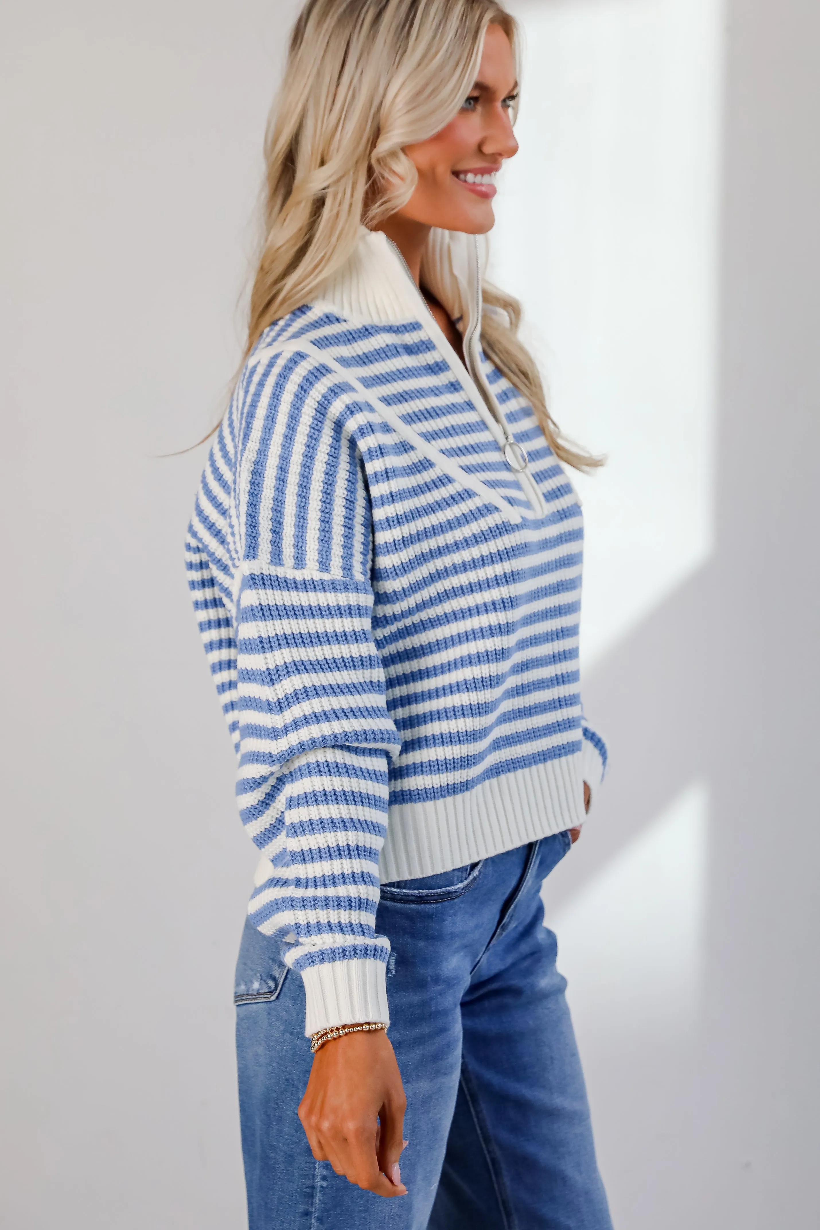 FINAL SALE - Beloved Presence Striped Quarter Zip Sweater