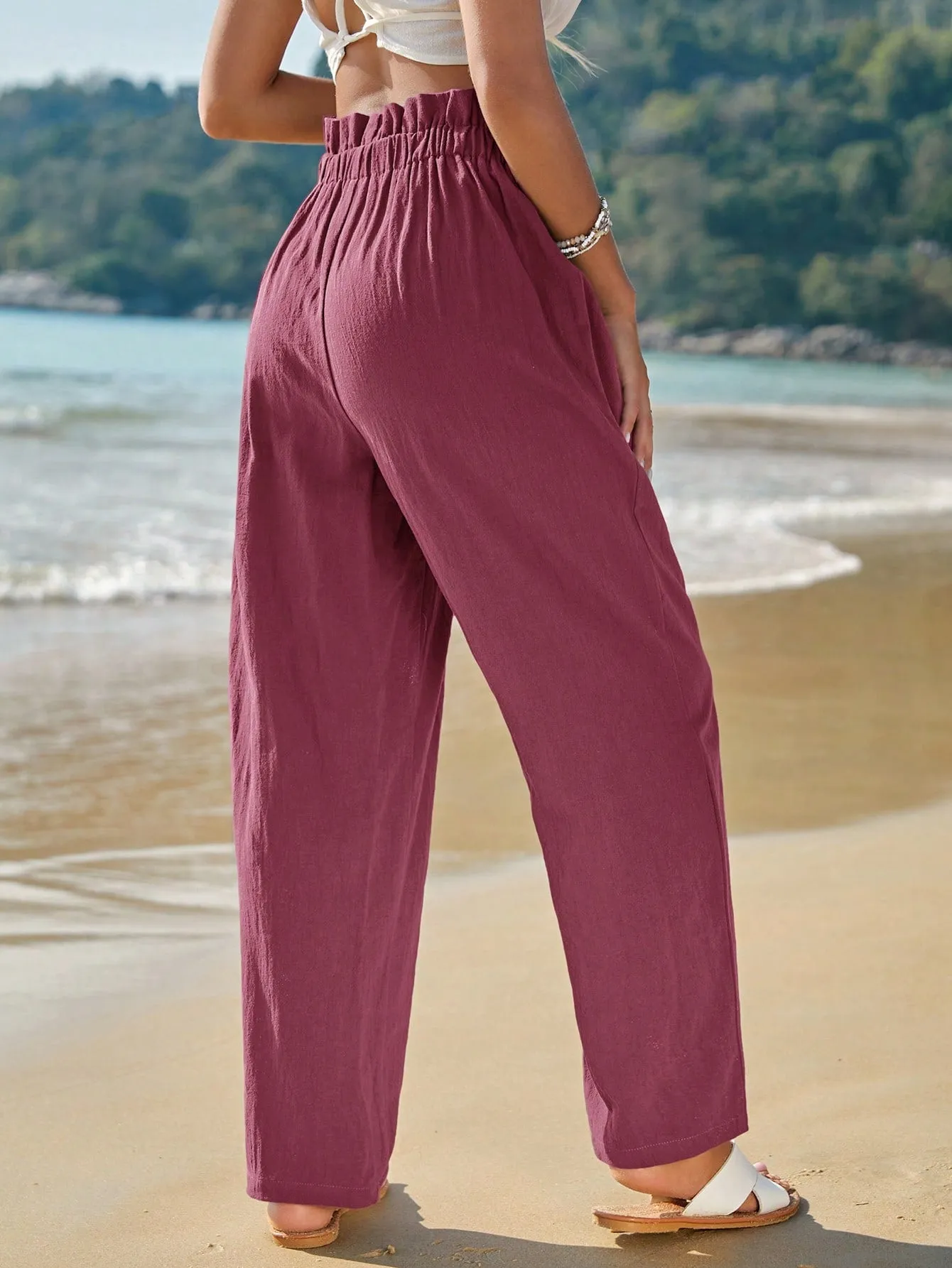 Frenchy High Waist Button Fly Fold Pleated Pants