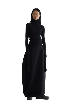 Geometric Curved Turtleneck Wool Knit Top