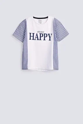 GIRLS DROP SHOULDER T SHIRT WITH STRAP PANELS