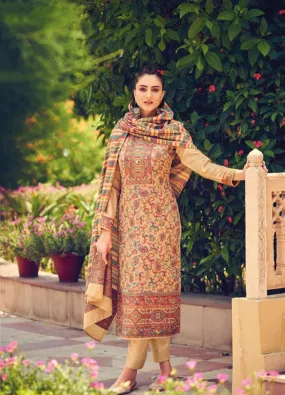 Handloom Weaving Pashmina Beige Unstitched Winter Suit
