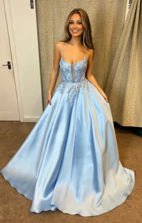 Harley satin backless prom dress ballgown in sky blue
