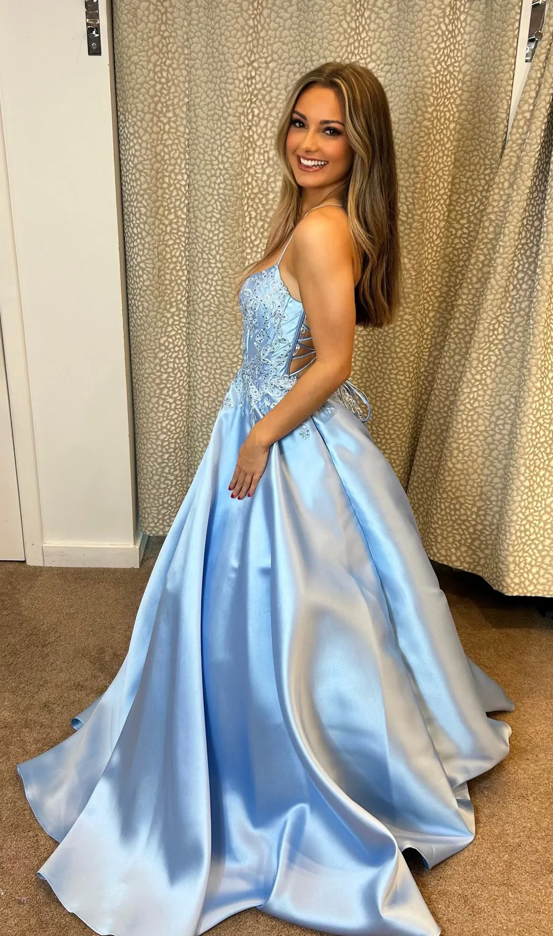 Harley satin backless prom dress ballgown in sky blue