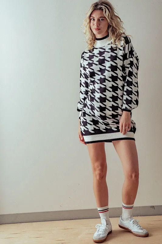 Heavy Knit Houndstooth Sweater Dress
