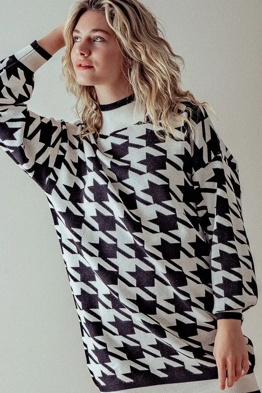 Heavy Knit Houndstooth Sweater Dress