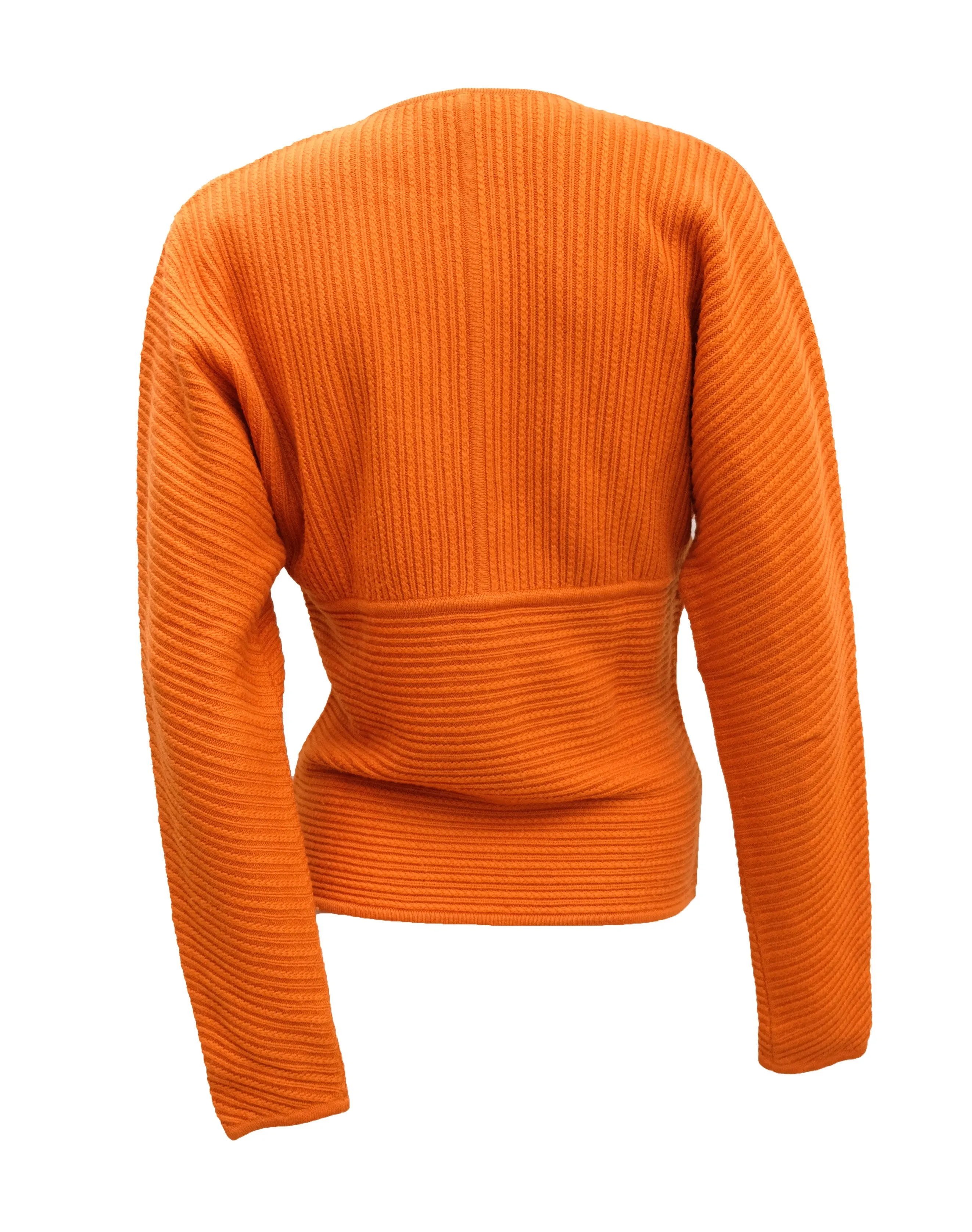 Hermès Vintage Half Zip Knit in Orange Wool & Cashmere Rib, M