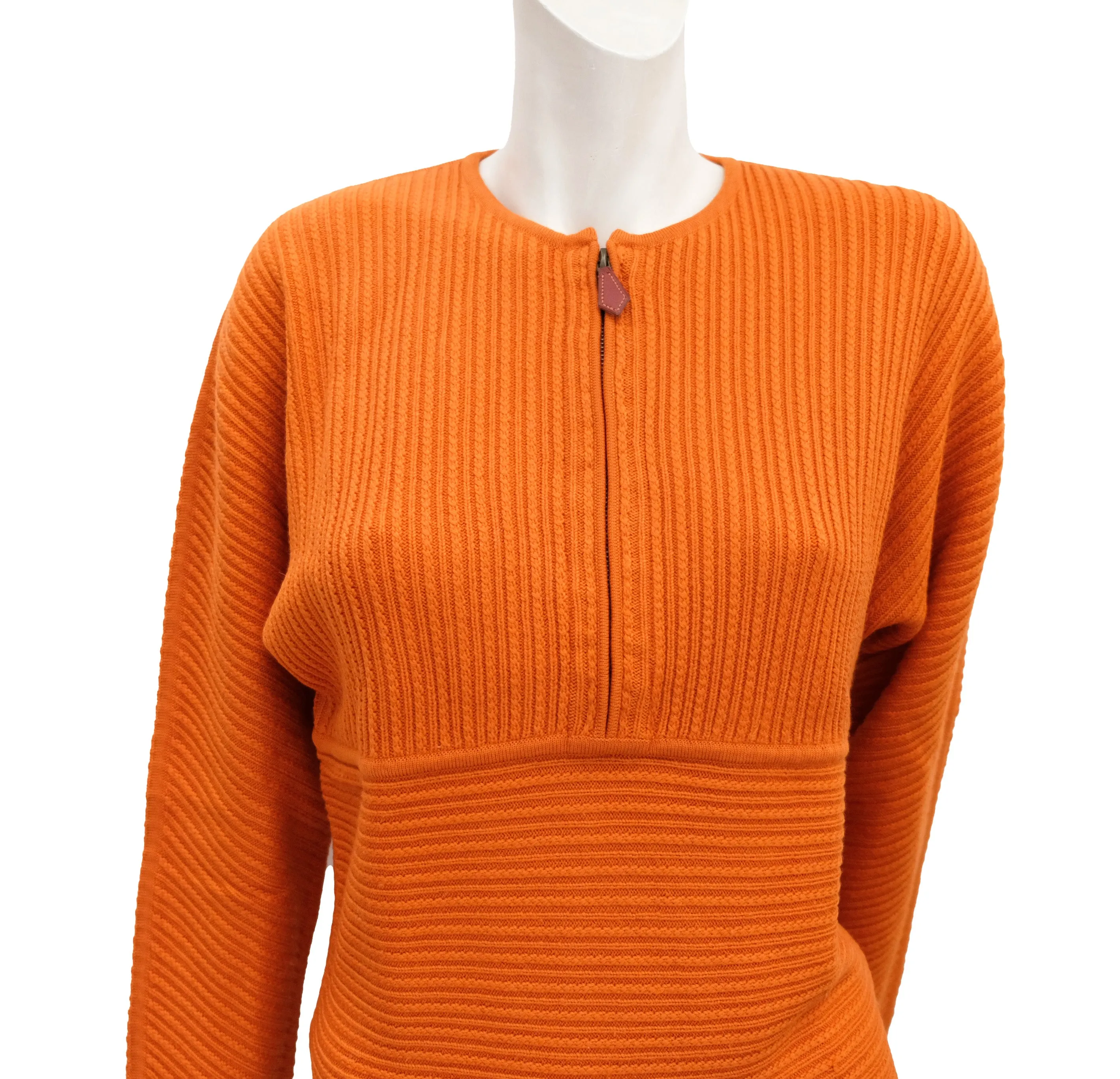 Hermès Vintage Half Zip Knit in Orange Wool & Cashmere Rib, M