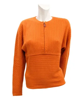 Hermès Vintage Half Zip Knit in Orange Wool & Cashmere Rib, M