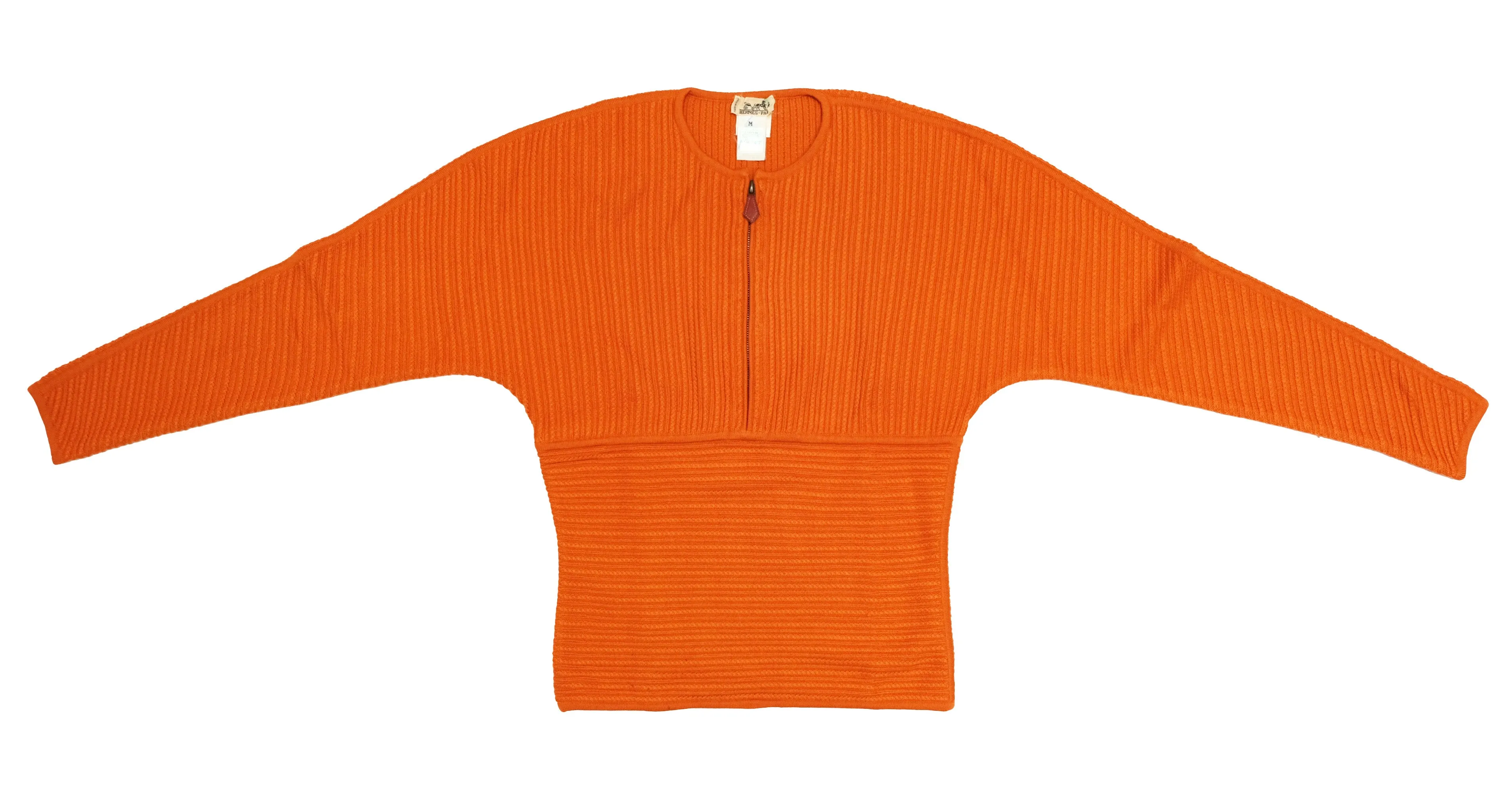 Hermès Vintage Half Zip Knit in Orange Wool & Cashmere Rib, M