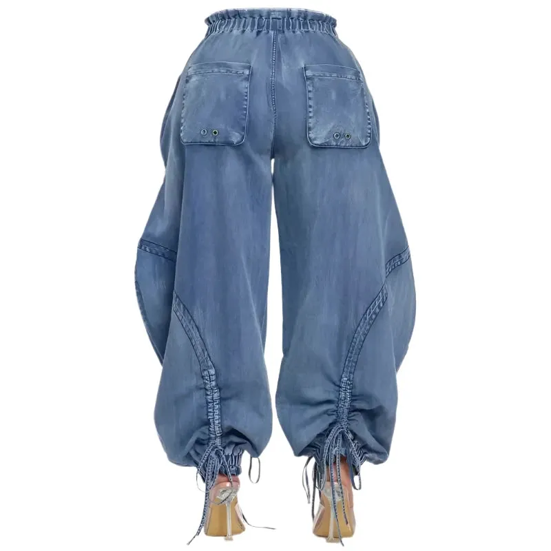 High-Waist Drawstring Jeans