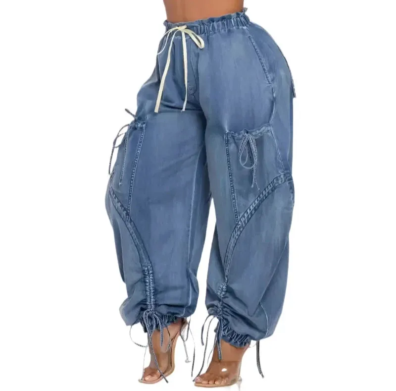 High-Waist Drawstring Jeans