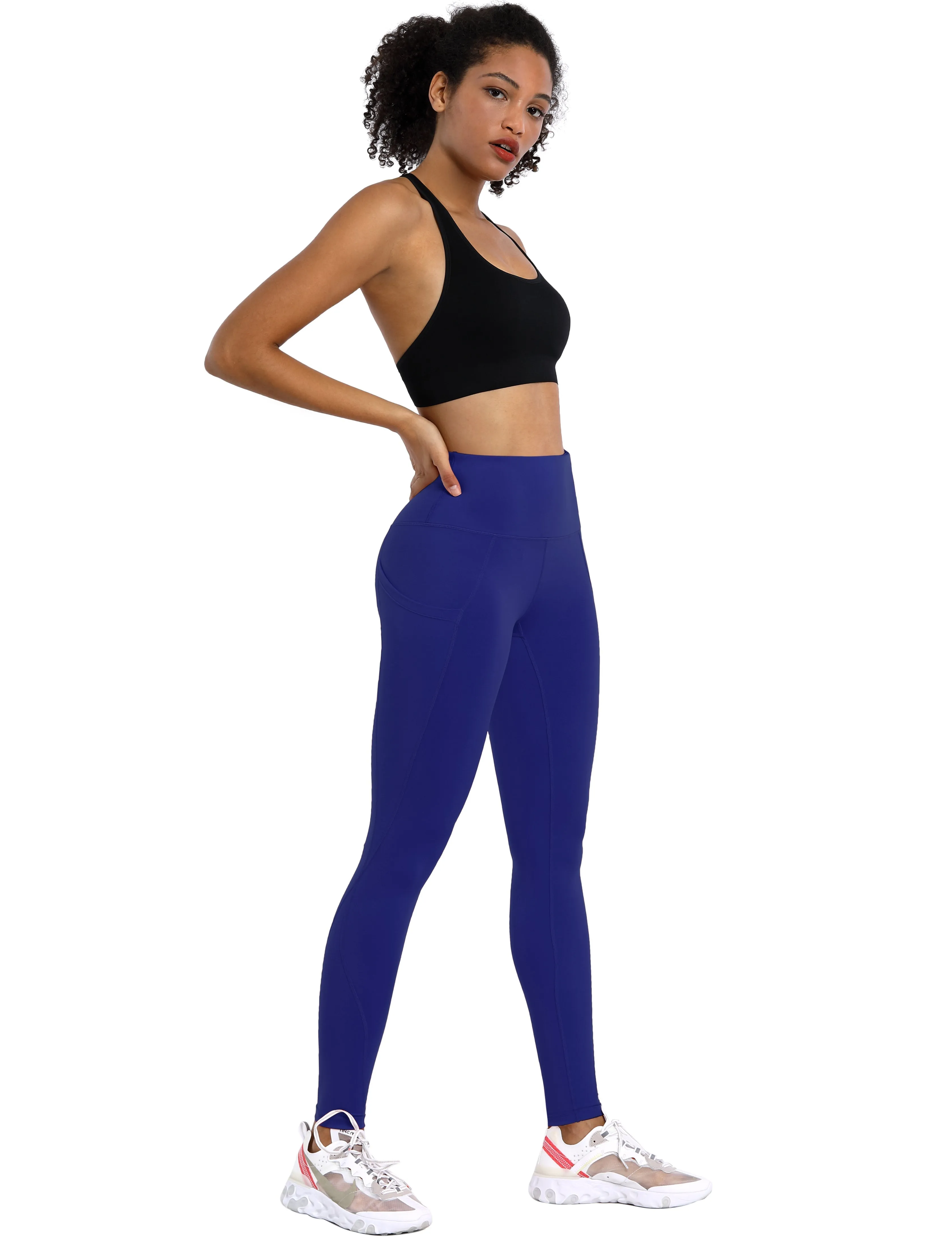 High Waist Side Pockets Gym Pants navy_Gym