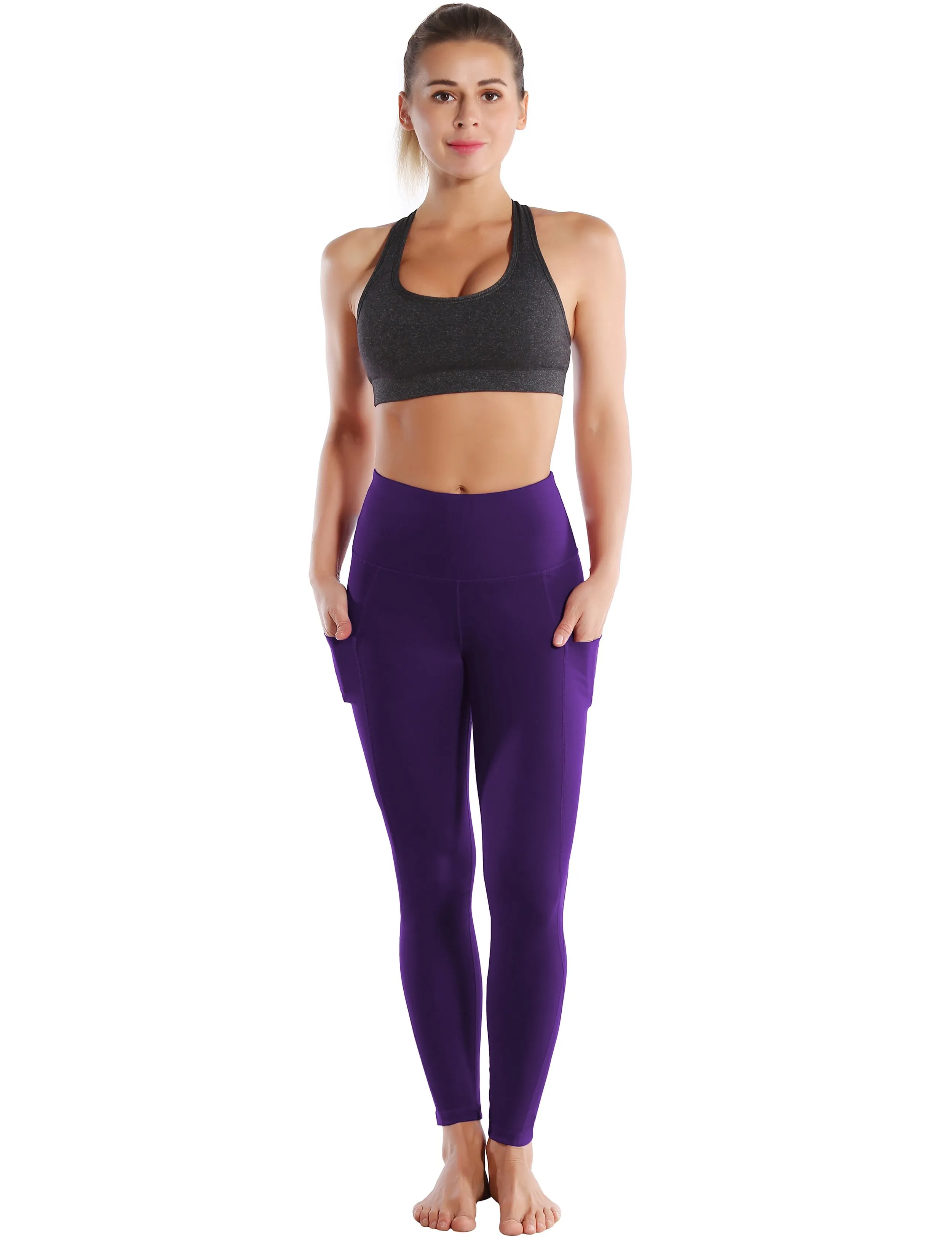 High Waist Side Pockets Running Pants eggplantpurple_Running