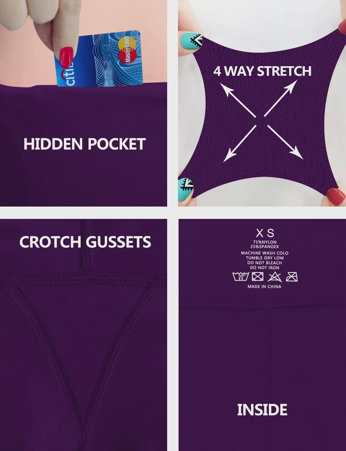 High Waist Side Pockets Running Pants eggplantpurple_Running