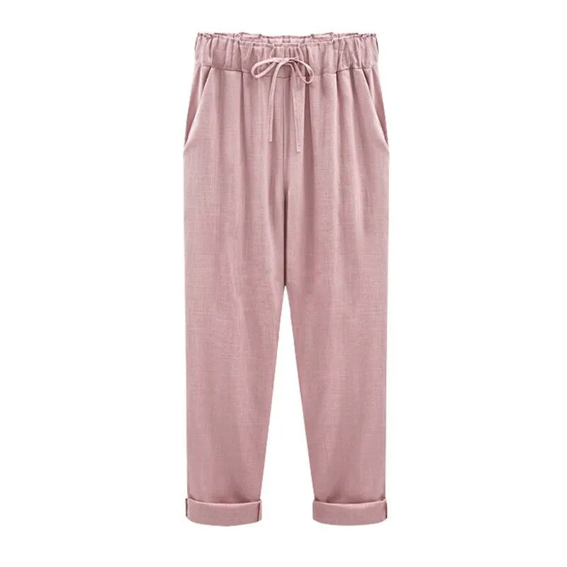 High Waist Summer Classic Slim Linen Pants