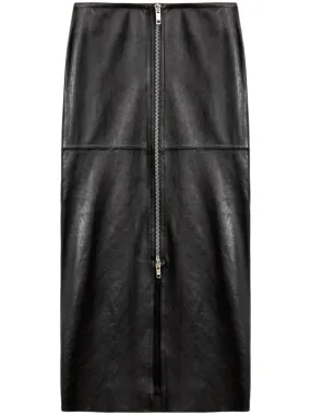 ISABEL MARANT Chic Midi Leather Skirt with Silver Zip Detail
