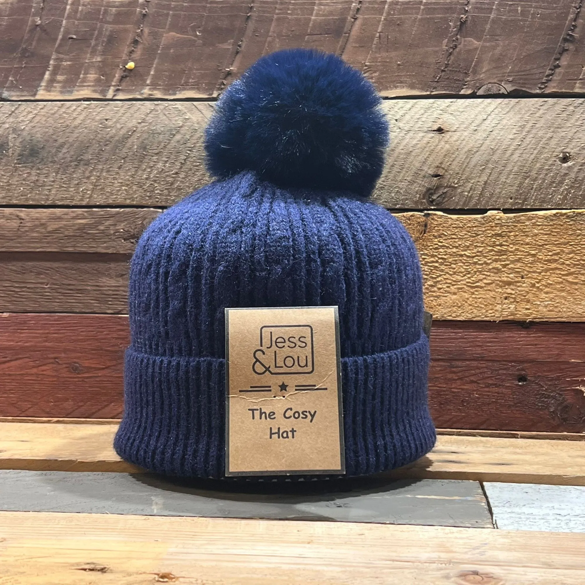 Jess & Lou Unisex Navy Cable Bobble Hat HL740