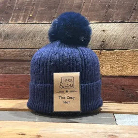 Jess & Lou Unisex Navy Cable Bobble Hat HL740