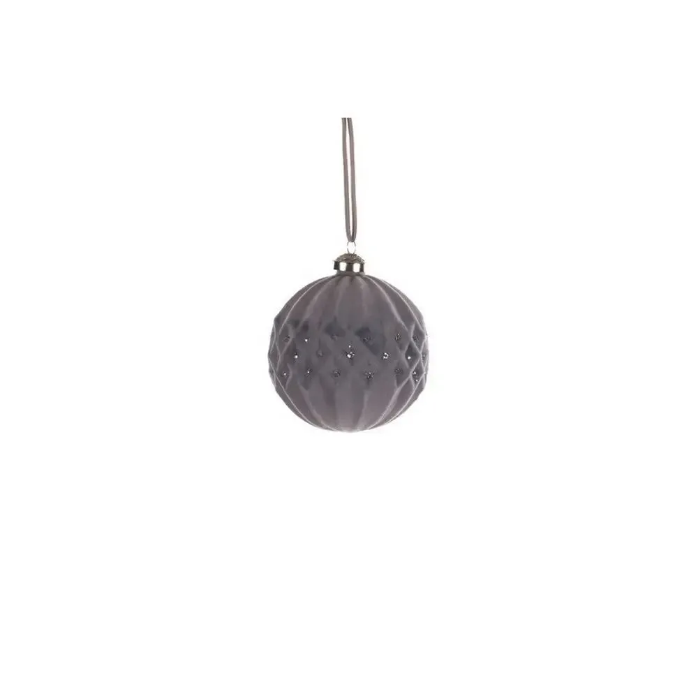 Jingles 10cm Soft Grey Textured Glass Bauble