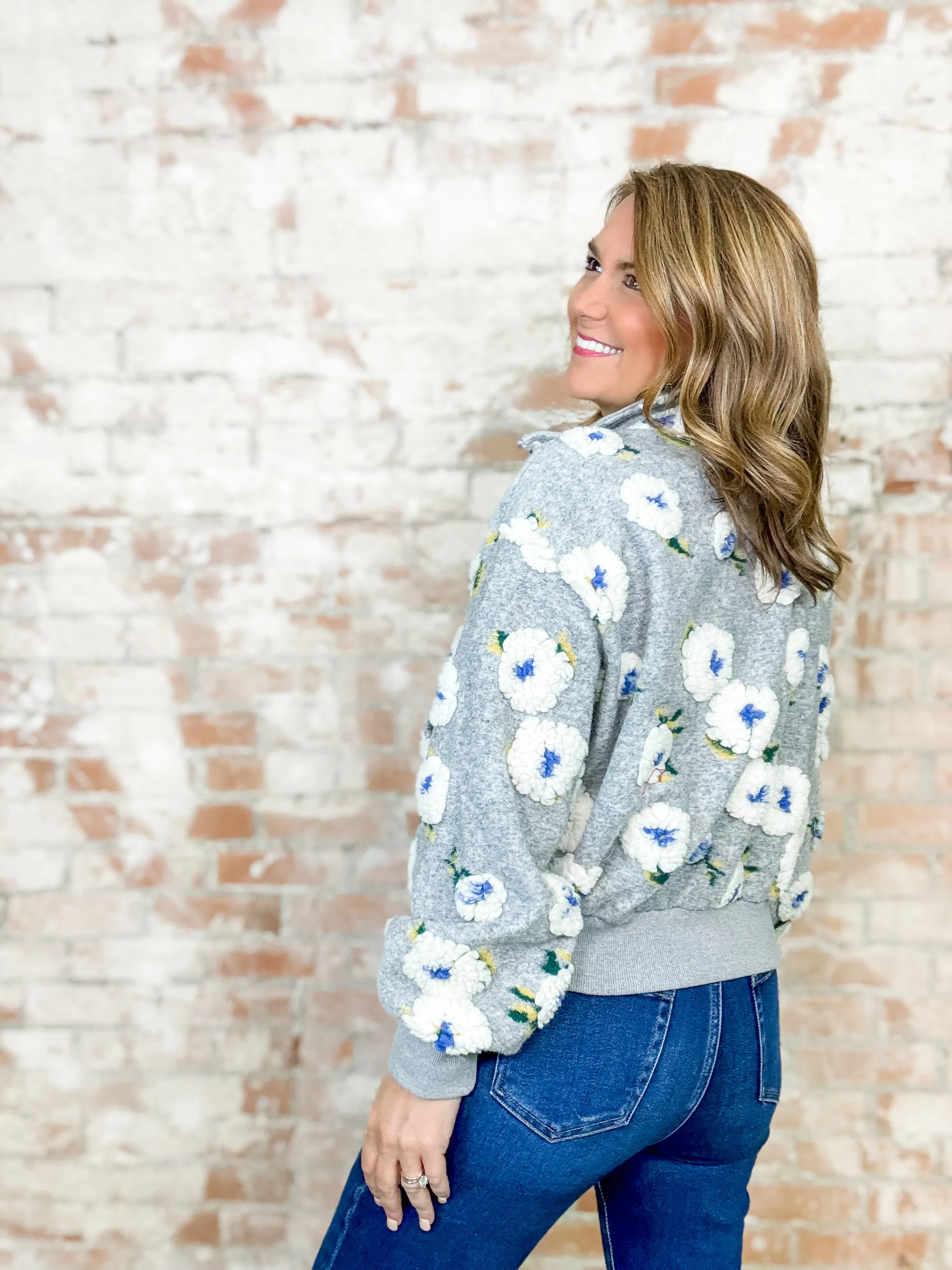 Justina Floral Sherpa Half Zip Top - FINAL SALE