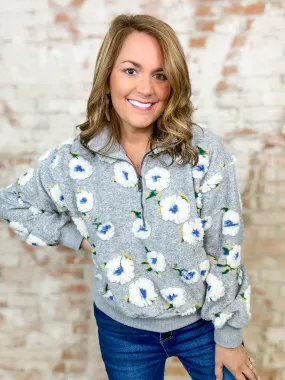 Justina Floral Sherpa Half Zip Top - FINAL SALE