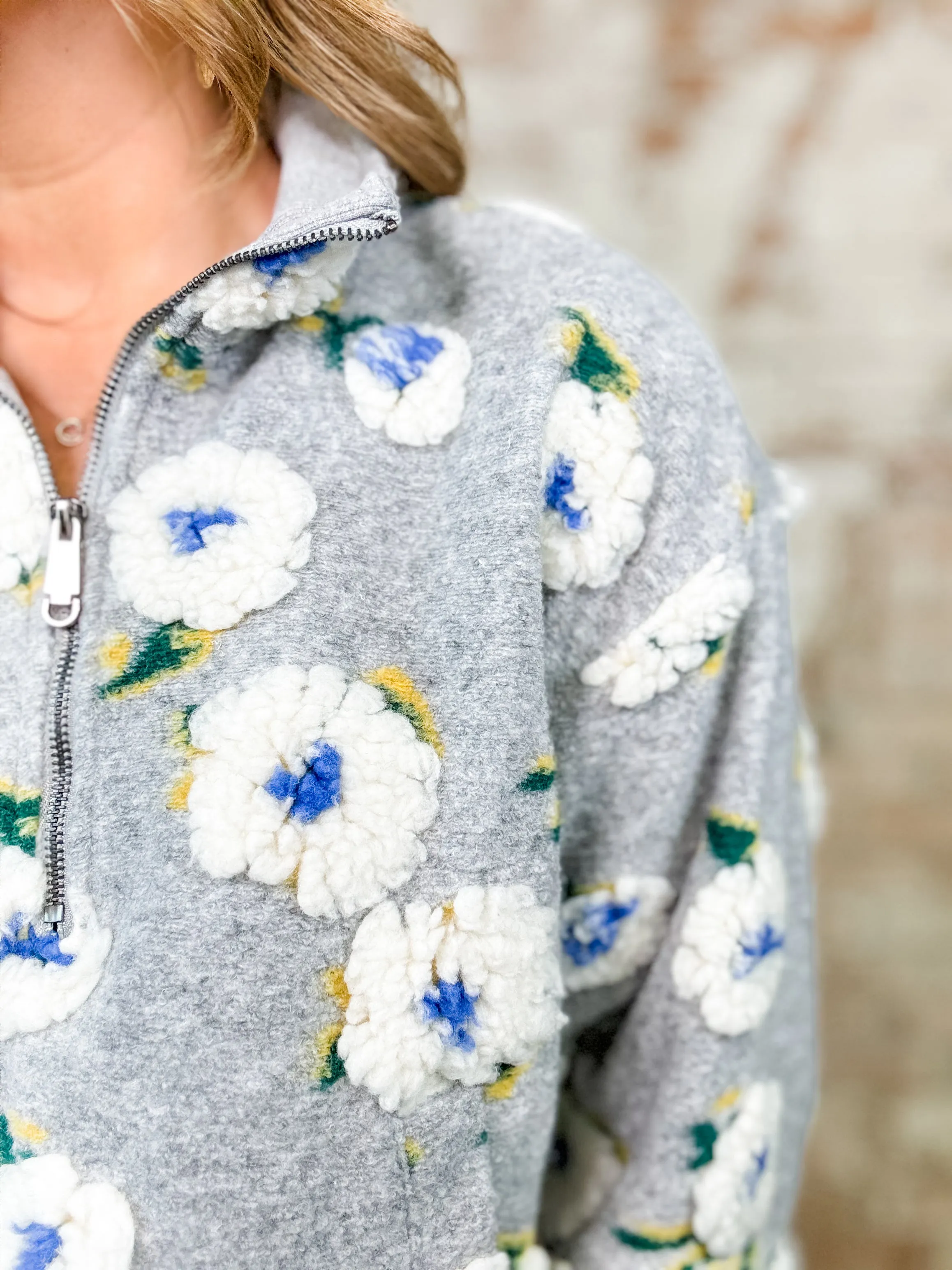 Justina Floral Sherpa Half Zip Top - FINAL SALE