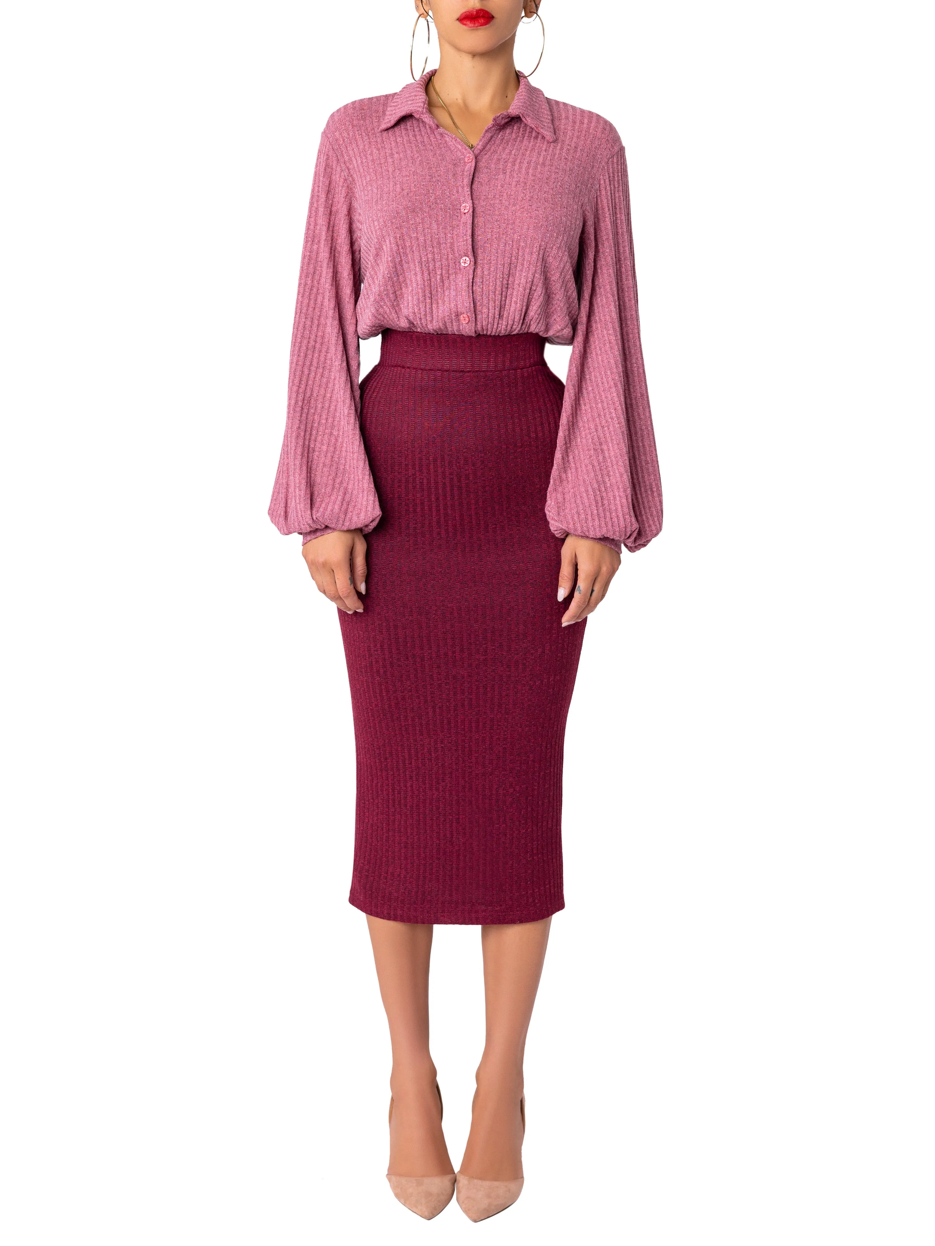 “Kamara” Mauve/ Red Pencil Dress