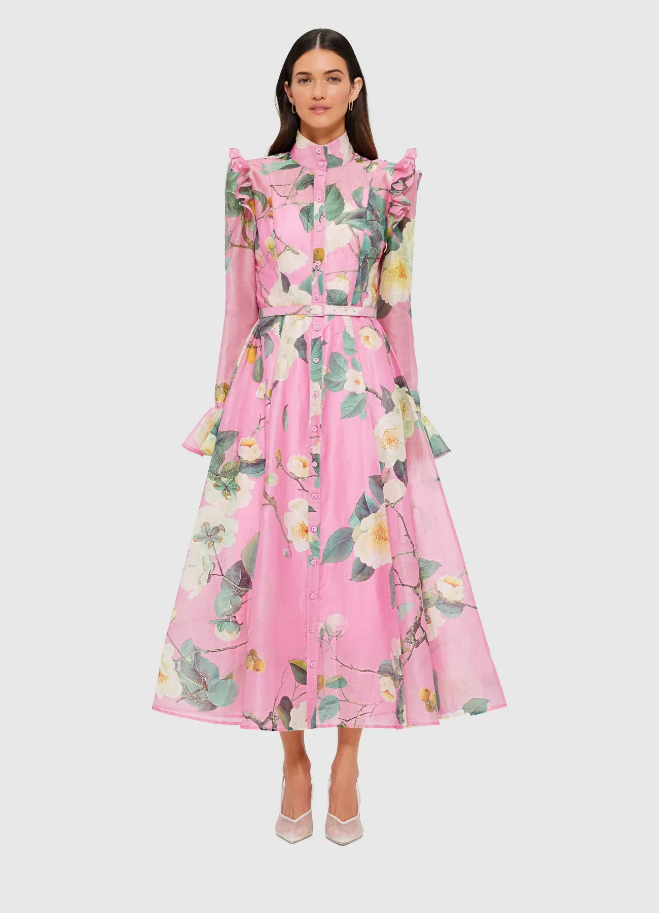 Katrina Butterfly Sleeve Midi Dress - Camelia Print