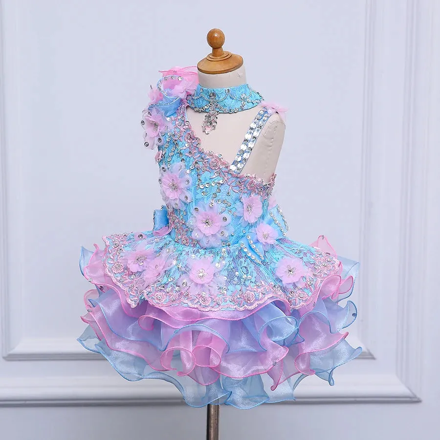 Kids Girls Beading Stones Ruffles Halter Party Dress