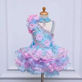Kids Girls Beading Stones Ruffles Halter Party Dress