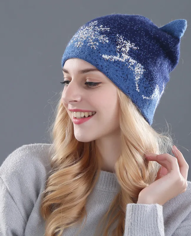 Kitty Rabbit fur wool beanie